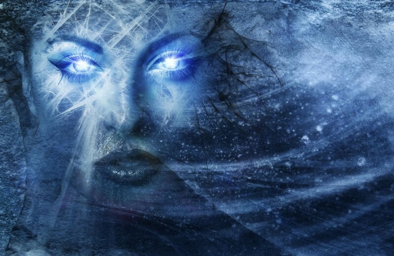 Woman's Face in Ice — Blue