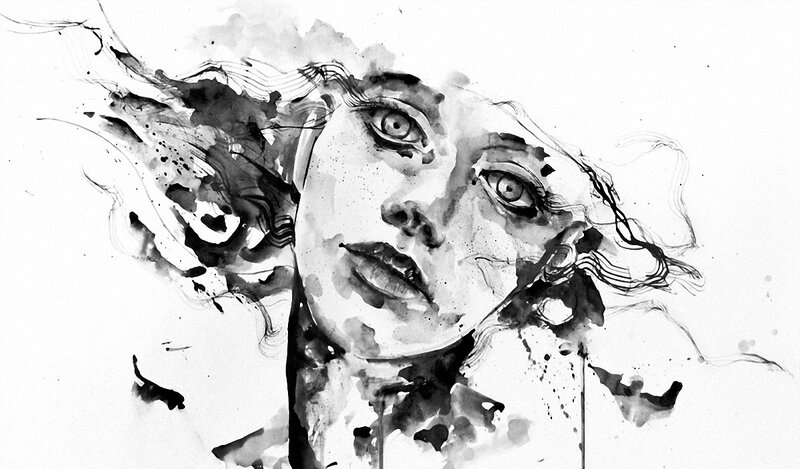 Woman's Face in Ink — Black, Dramatic