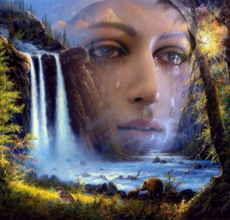 Woman's Face in Landscape — Blue, Serene