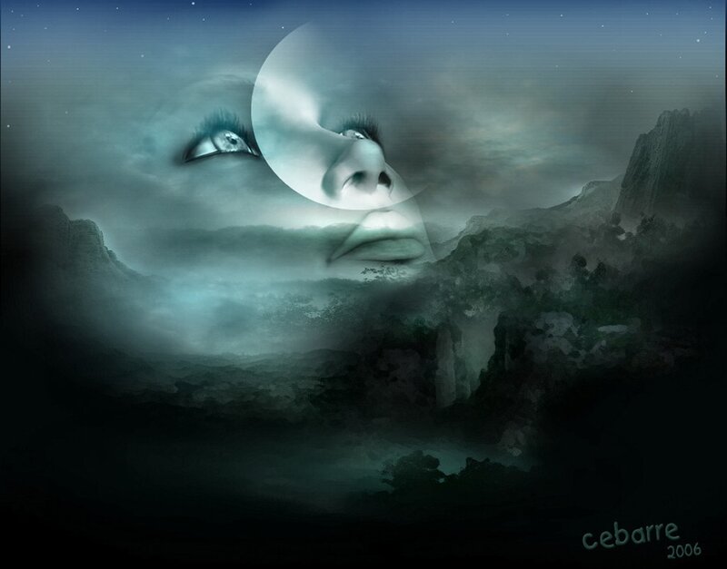 Woman's Face in Landscape — Blue