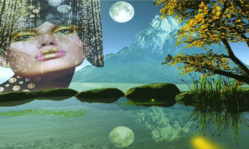 Woman's Face in Landscape — Green