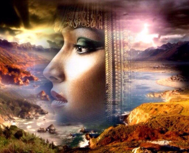 Woman's Face in Landscape — Purple