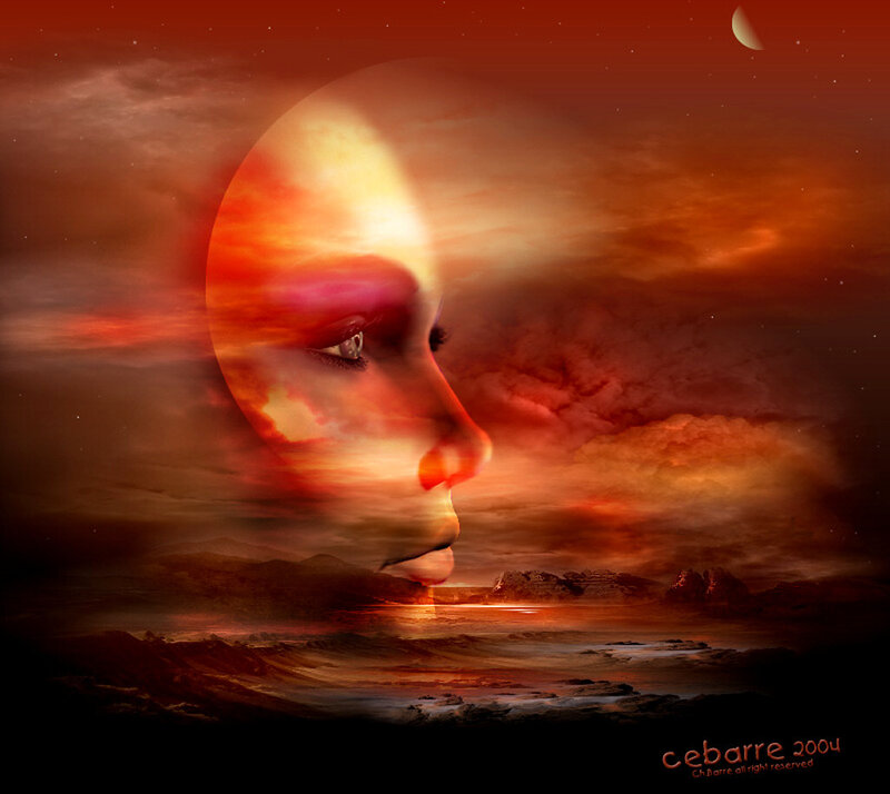 Woman's Face in Landscape — Red