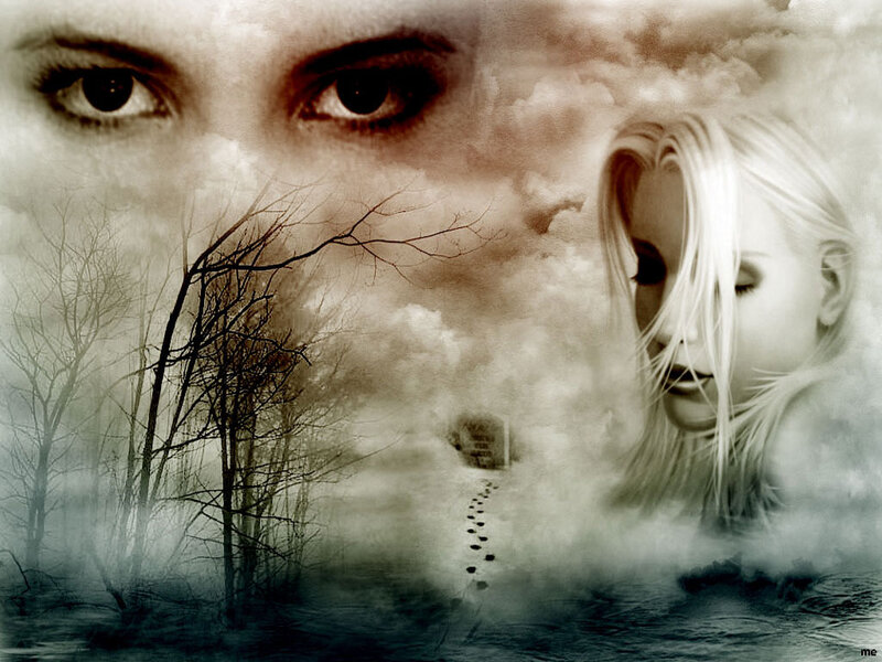 Woman's Face in Mist — Gray