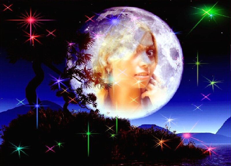 Woman's Face in Moon — Blue