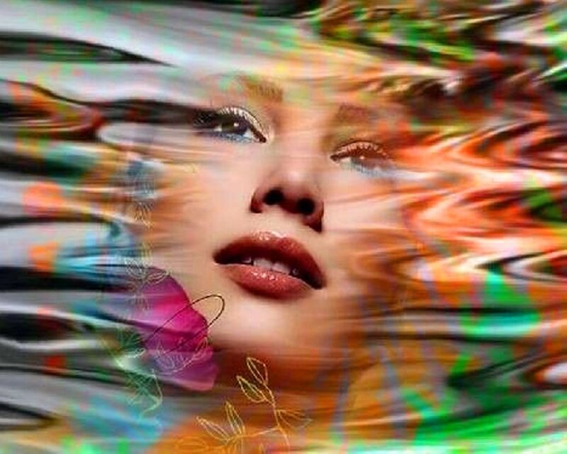 Woman's Face in Motion — Green