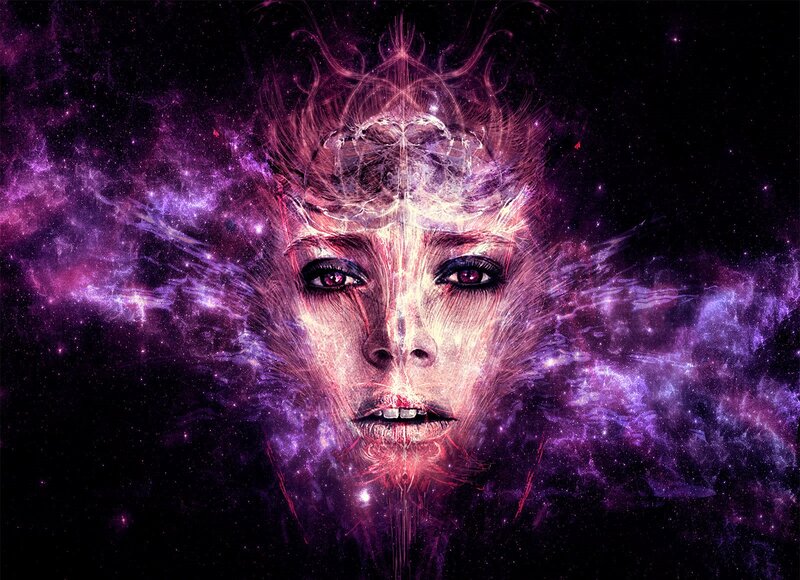 Woman's Face in Nebula — Purple