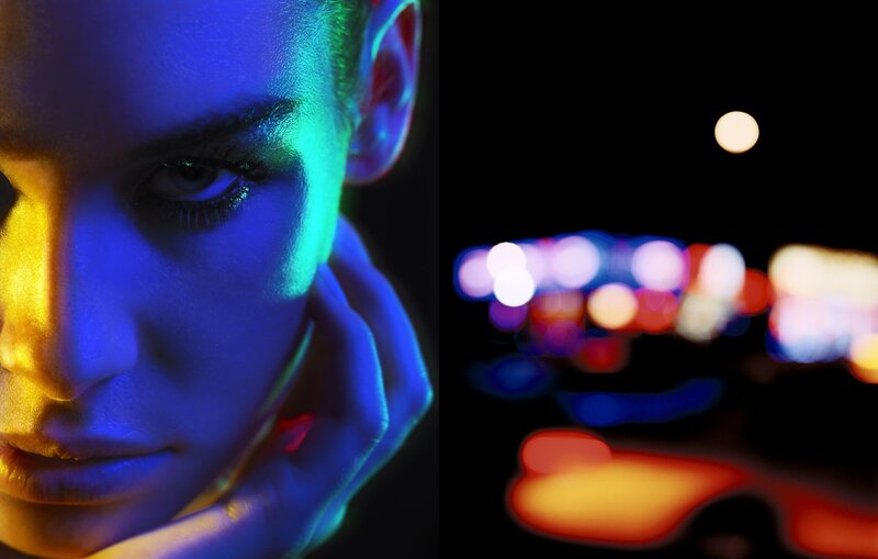 Woman's Face in Neon Light