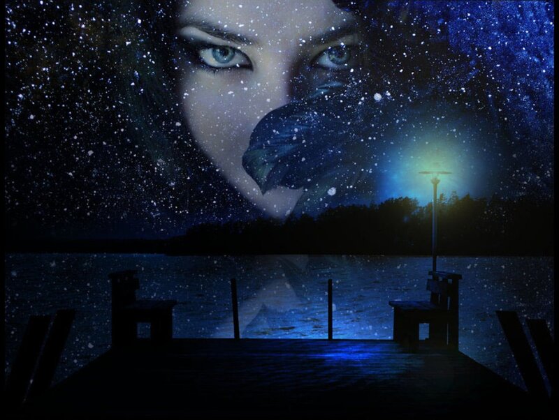 Woman's Face in Night Sky — Blue