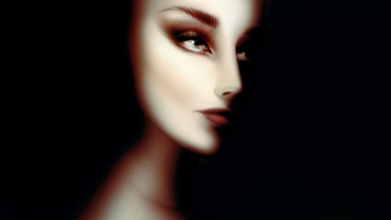 Woman's Face in Profile — Black, Dramatic, Digital Art, Eye