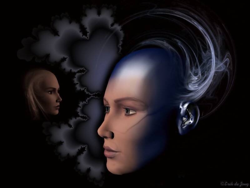 Woman's Face in Profile — Black, Dramatic, Digital Art, Smoke