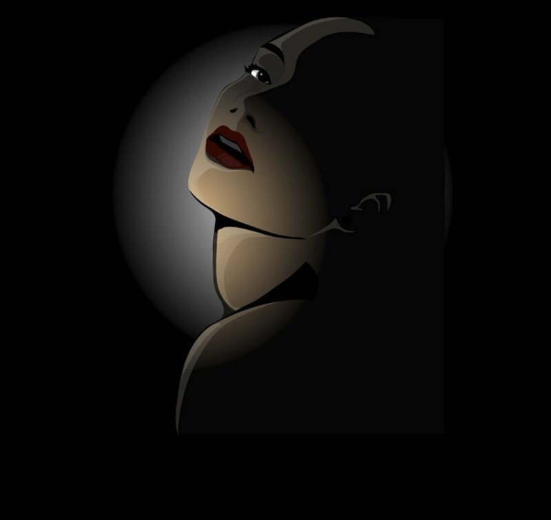 Woman's Face in Profile — Black, Dramatic, Night