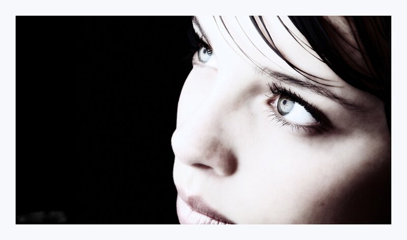 Woman's Face in Profile — Black, Dramatic, Photograph, Eyes, Hair