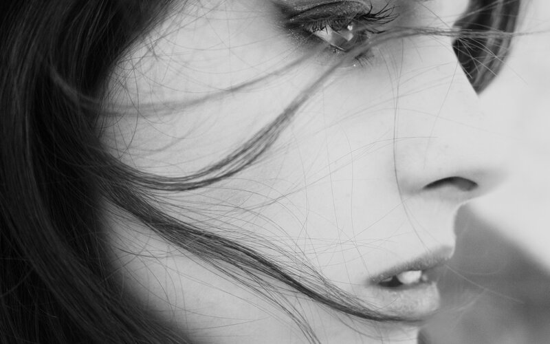 Woman's Face in Profile — Black, Dramatic, Photograph, Hair, Eye, Nose