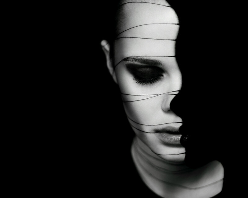 Woman's Face in Profile — Black, Dramatic, Photograph, Lines