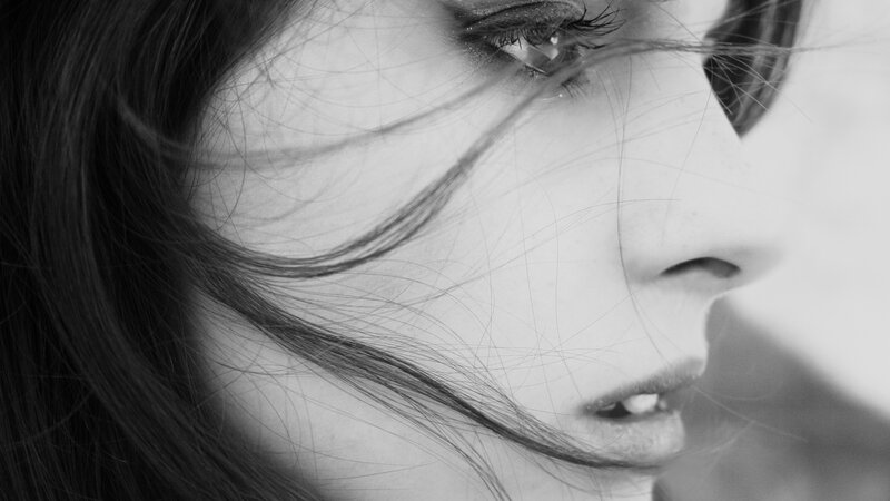 Woman's Face in Profile — Black, Dramatic, Photograph