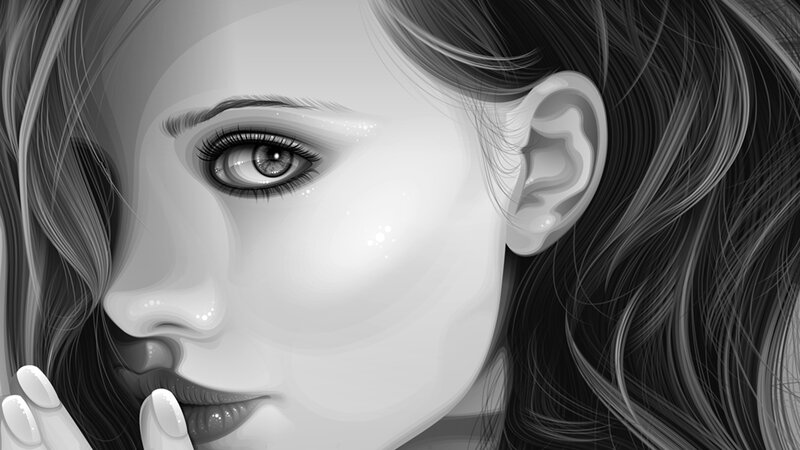 Woman's Face in Profile — Black, Serene