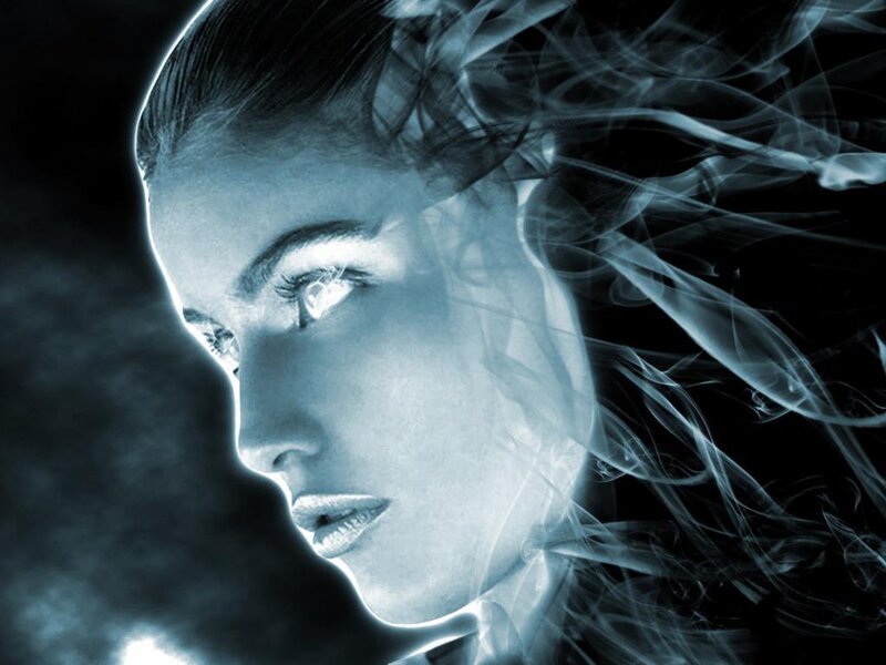 Woman's Face in Profile — Blue
