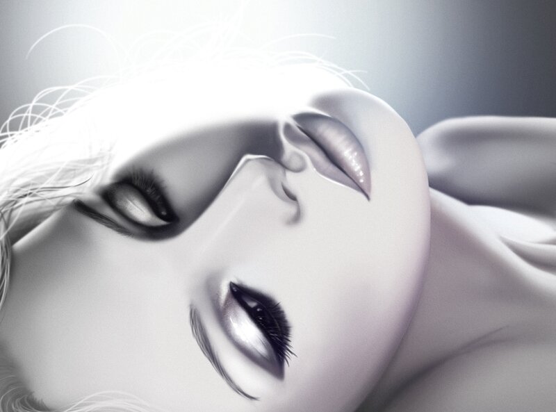 Woman's Face in Profile — White, Dramatic, Digital Art