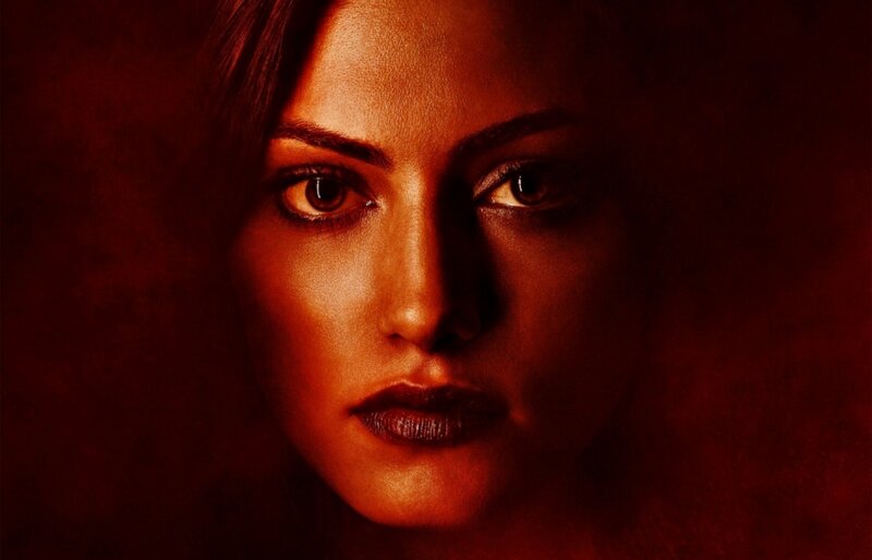 Woman's Face in Red Light — Dramatic, Photograph