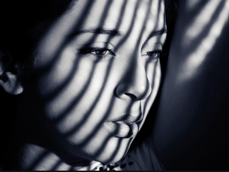 Woman's Face in Shadow — Black, Dramatic, Photograph, Light