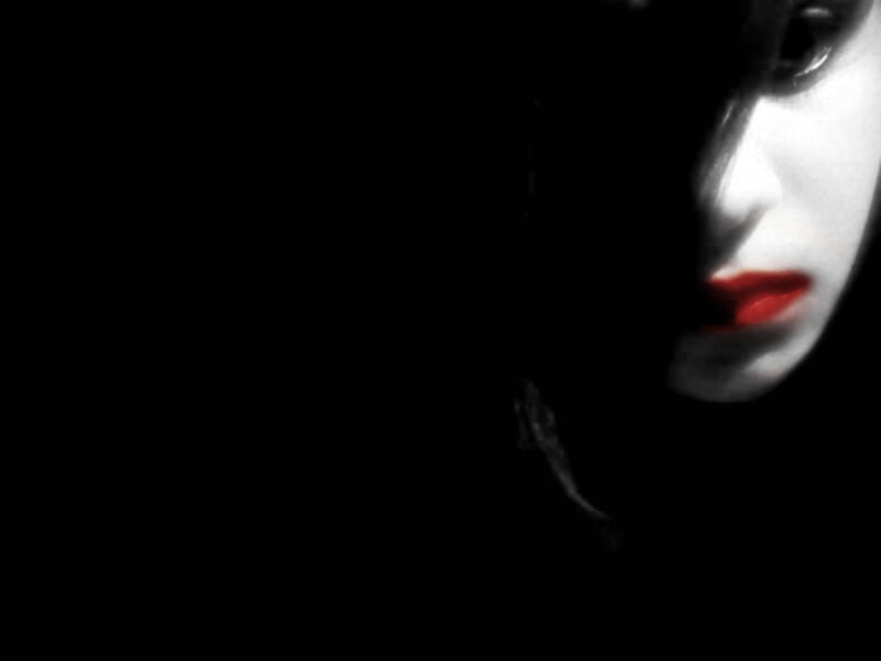 Woman's Face in Shadow — Black, Dramatic, Photograph, Red Lips