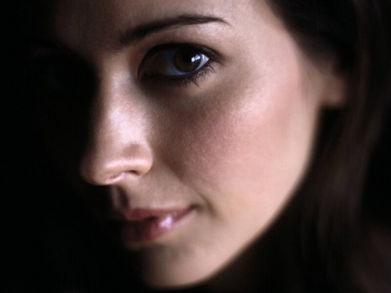 Woman's Face in Shadow — Brown, Dramatic, Photograph, Eye