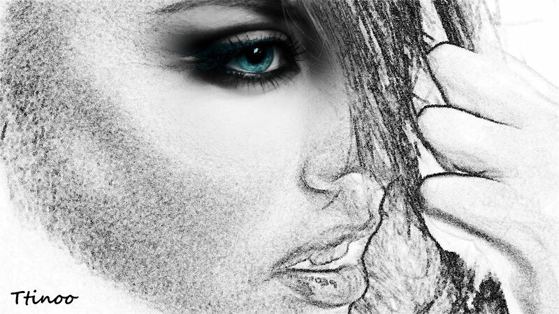 Woman's Face in Sketch — Black, Dramatic
