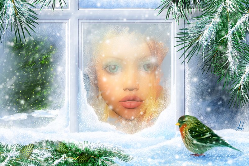 Woman's Face in Snow — White, Serene
