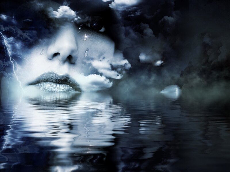Woman's Face in Storm — Blue