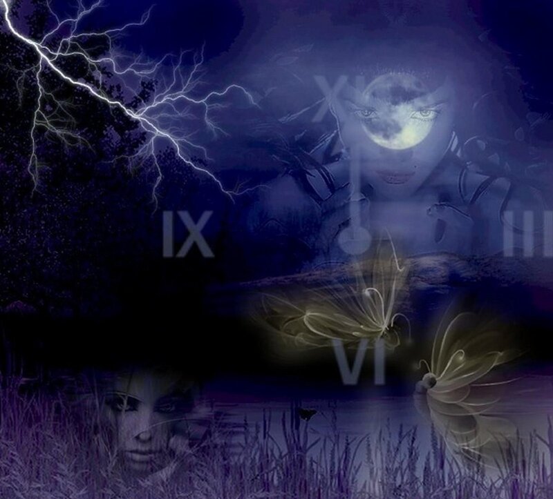 Woman's Face in Storm — Purple, Dramatic