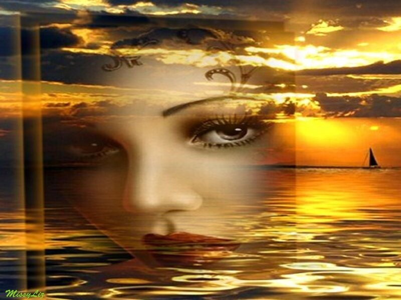 Woman's Face in Sunset — Gold