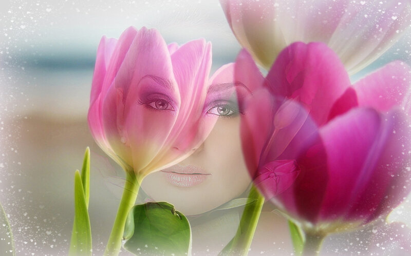Woman's Face in Tulips