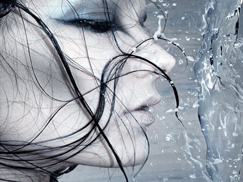 woman's face in water