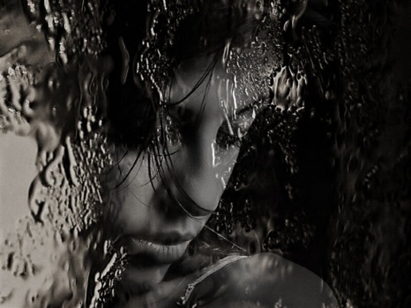 Woman's Face in Water — Black, Dramatic, Photograph