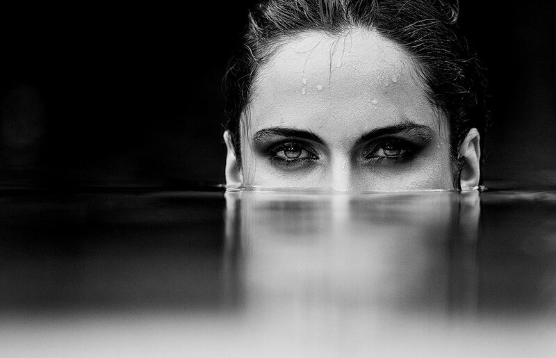 Woman's Face in Water — Black, Dramatic