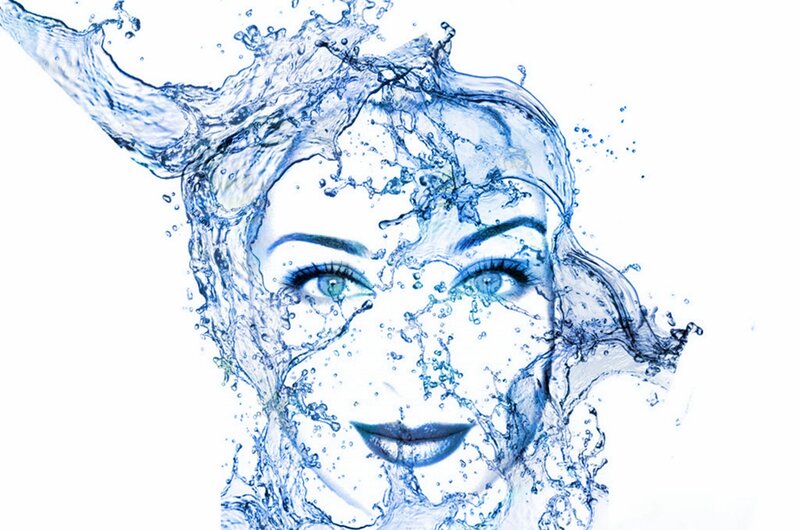 Woman's Face in Water — Blue, Dramatic, Digital Art