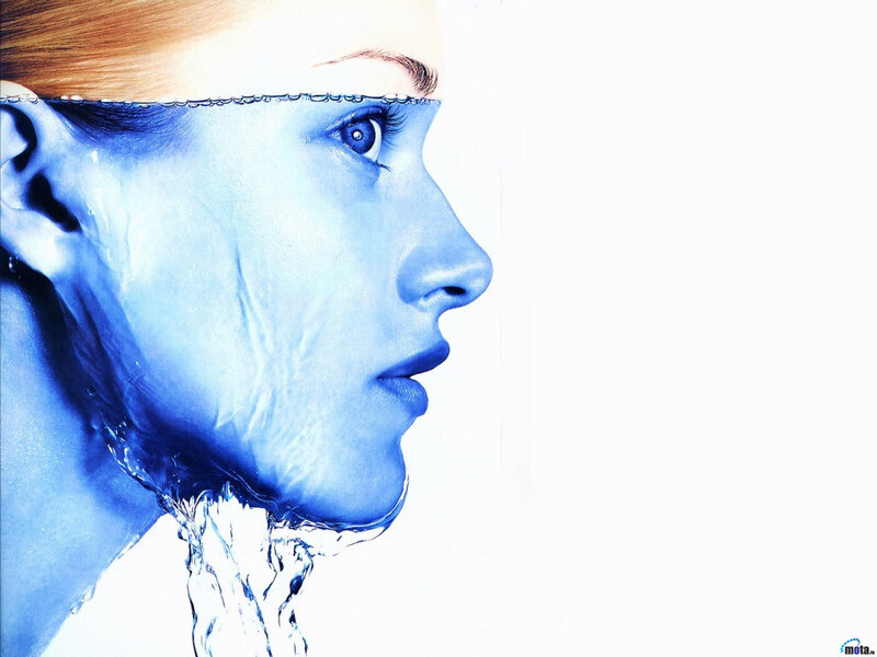 Woman's Face in Water — Blue, Dramatic