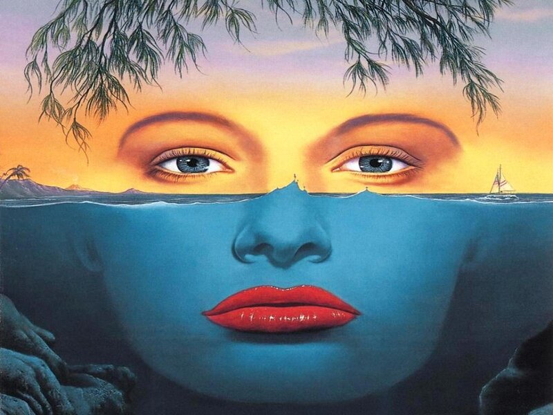 Woman's Face in Water — Blue, Dreamy, Sunset, Illustration