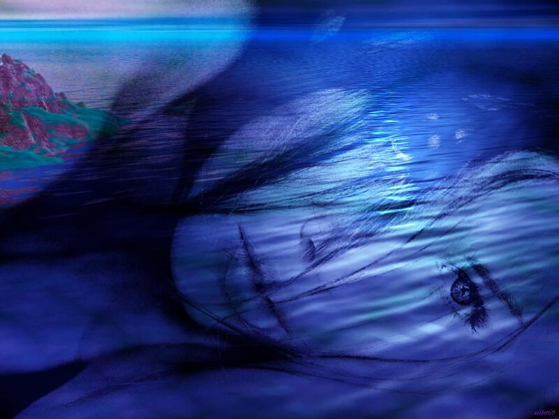 Woman's Face in Water — Blue