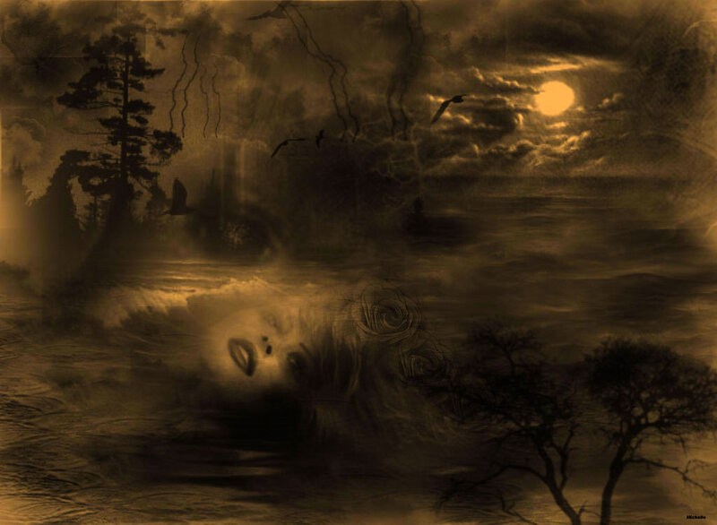 Woman's Face in Water — Brown, Dramatic