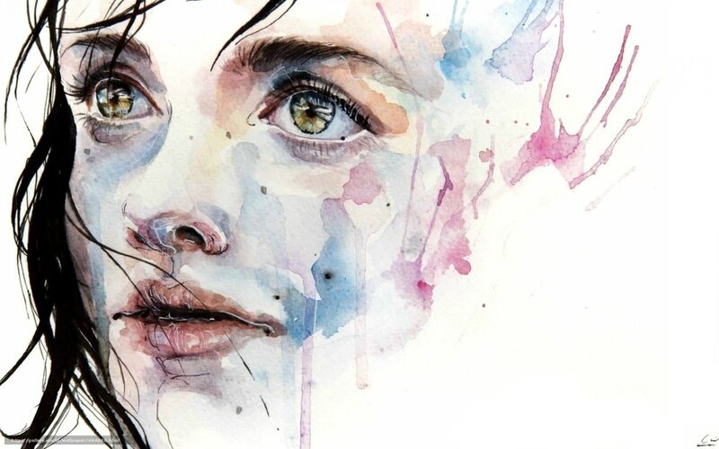 Woman's Face in Watercolor — White
