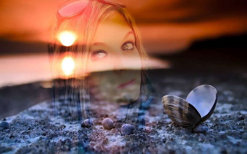 Woman's Face on Beach — Orange, Dreamy
