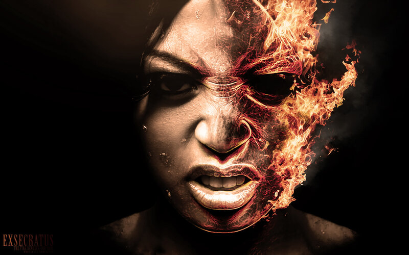 Woman's Face on Fire — Black, Dramatic