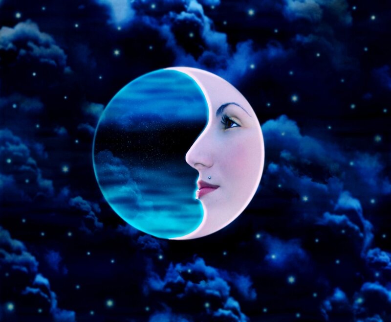 Woman's Face on Moon — Blue, Dreamy