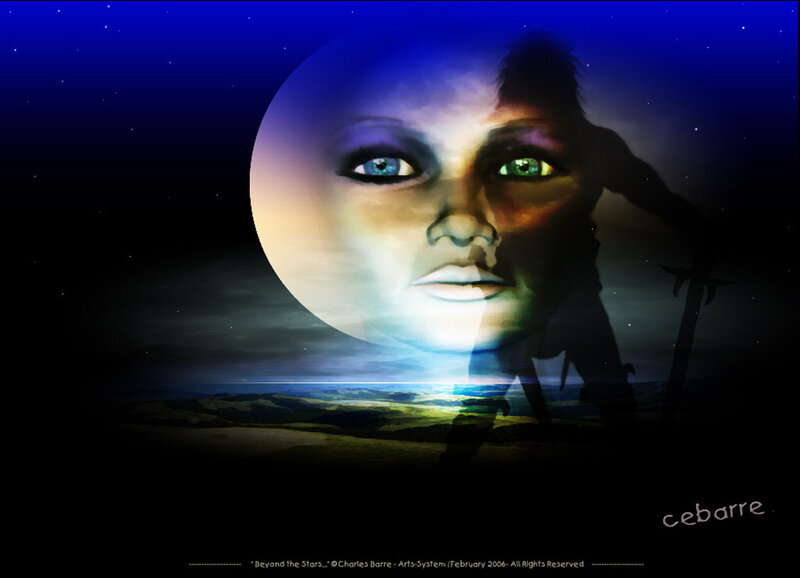 Woman's Face on Moon — Blue