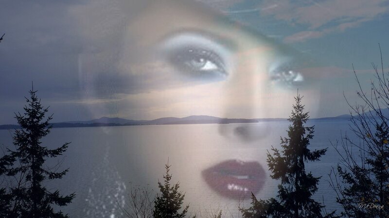 woman's face over a lake