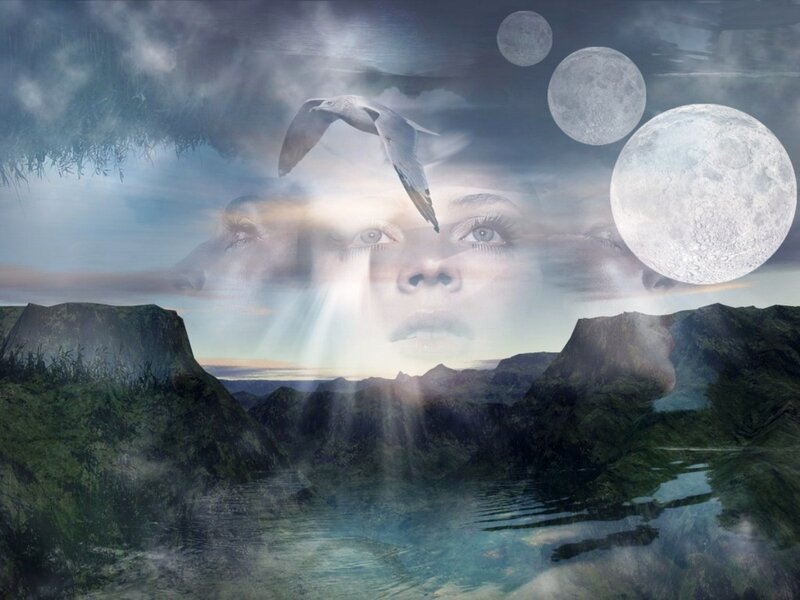 Woman's Face over Landscape