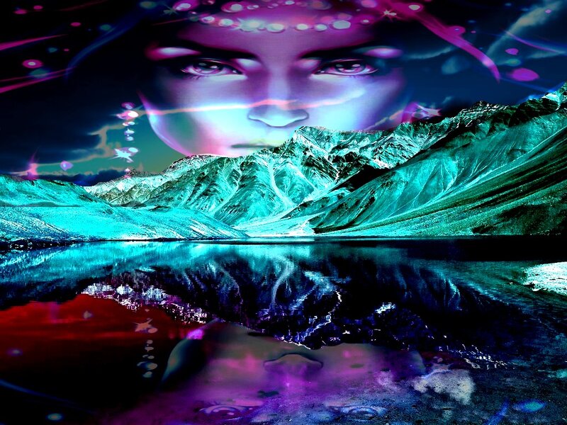 Woman's Face over Mountains