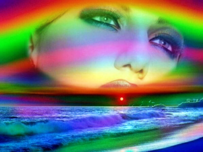 Woman's Face over Ocean — Red